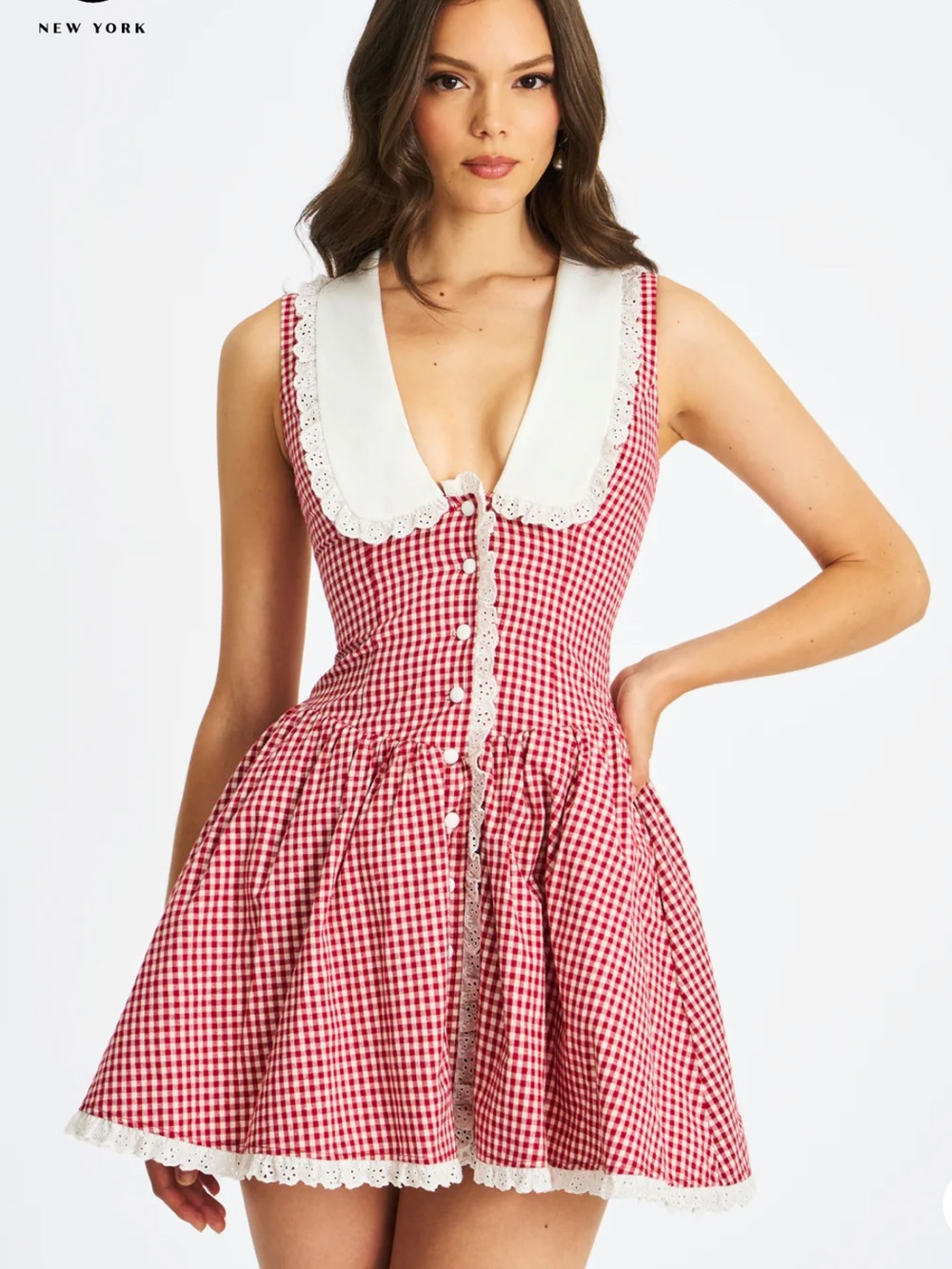 Miss Circle Nala Red Cotton Gingham Peterpan Collar Mini Dress